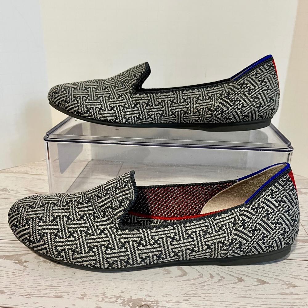 Rothy's The Loafer Charcoal Grey Grid Women 6 Basket Weave Knit Slip On Flats